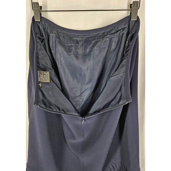 ALBERT NIPON WOMEN'S NAVY BLUE PENCIL SKIRT WITH PLEATED BOTTOM TRIM SIZE 14 - Picture 7 of 8